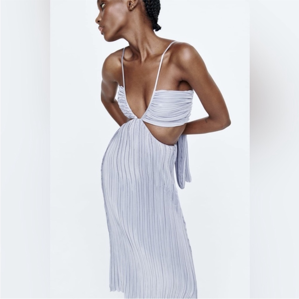 Zara Blue Pleated Dress